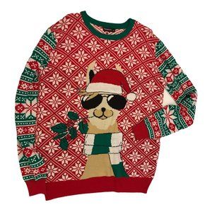 Raisevern Mens LLama Ugly Christmas Sweater Red Green Size XL